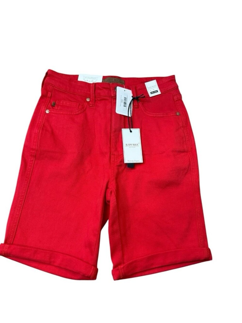Judy Blue Bermuda  Tummy Control High Waist Cuffed Hem Red  Shorts  Size M Nwt